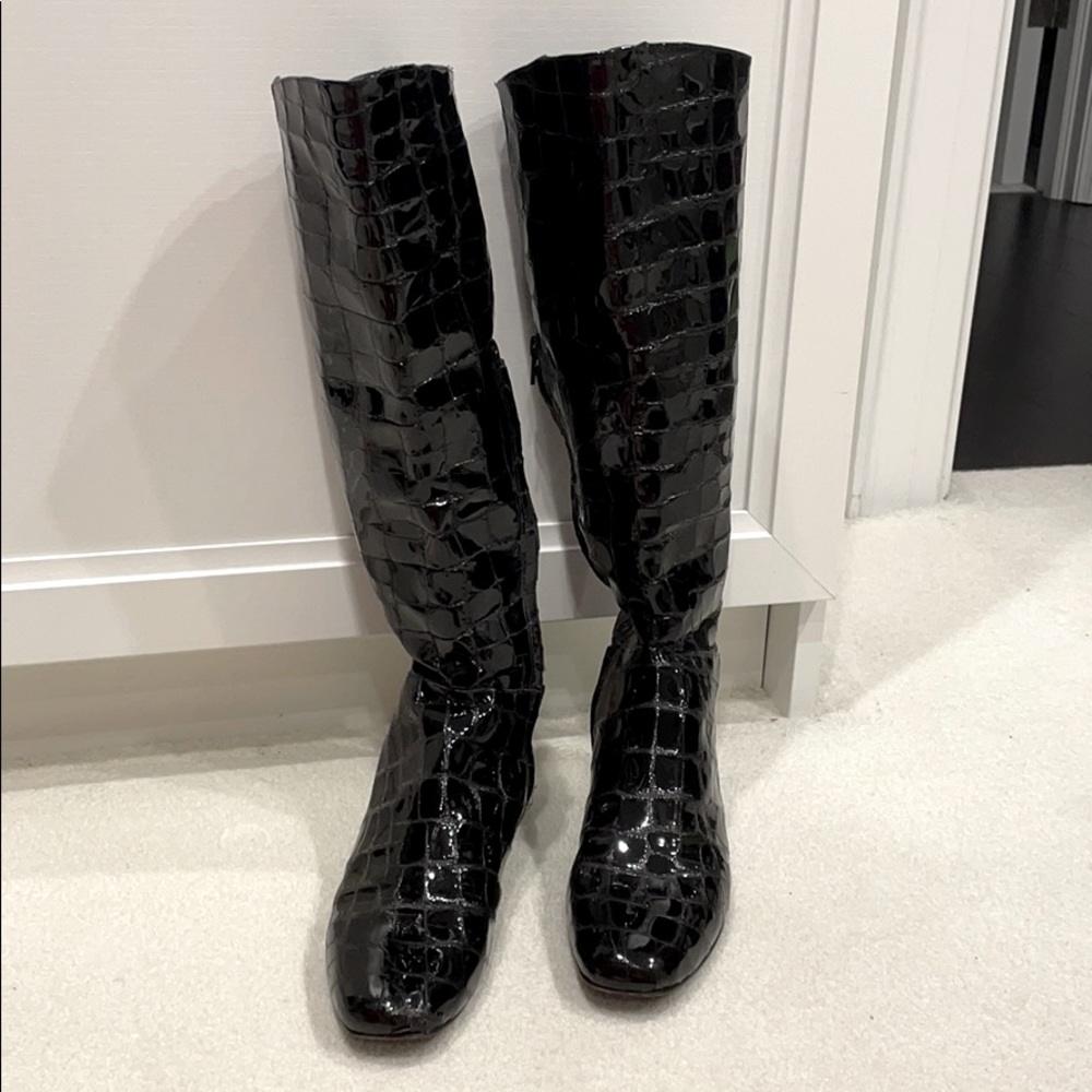 Tall patent leather croc print boots